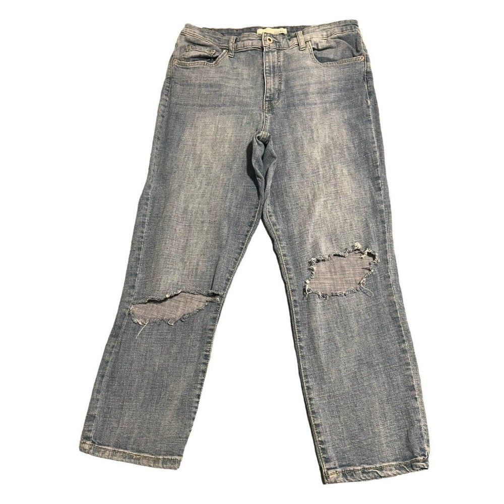 Ella Moss Jeans Straight Ankle High Waist Women's Size 14 Medium Wash Distressed